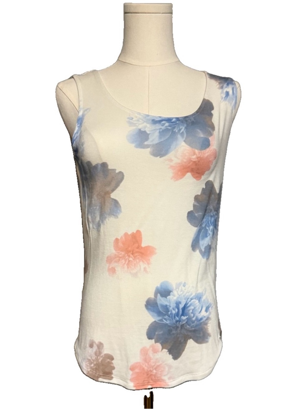 Calvin Klein White Tank Top with Blue & Pink Floral Print